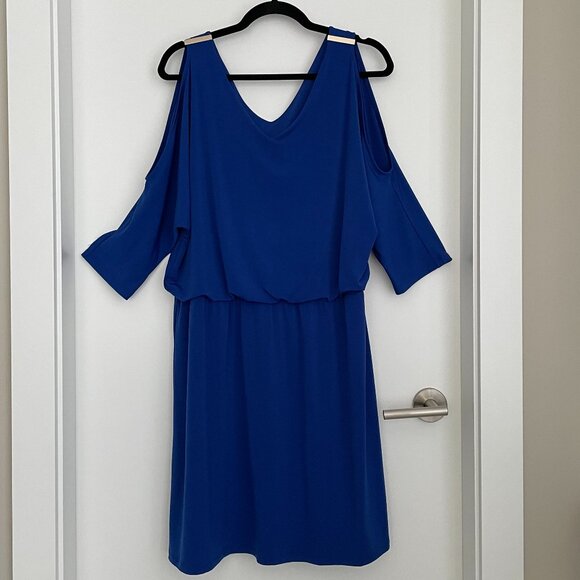 Royal Blue Cold Shoulder V-Neck Midi Dress XL - Picture 1 of 3